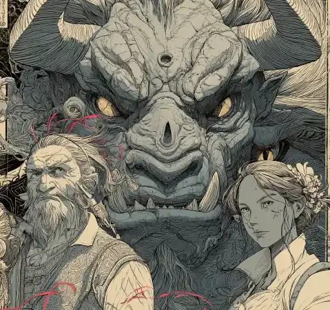 奇幻题材漫画封面，呈现异世界风景与角色